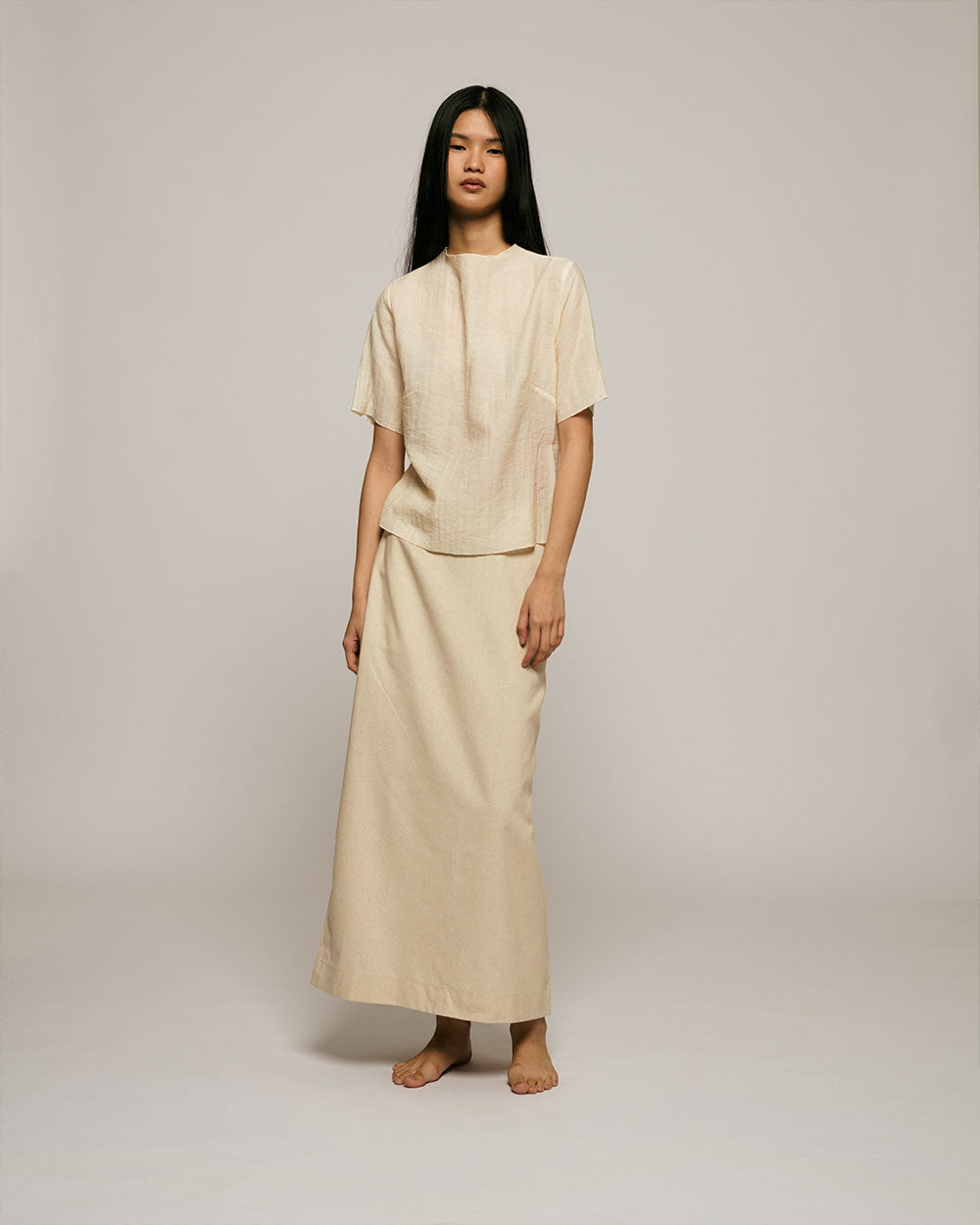 Mock Neck Sleeved Top in Cream