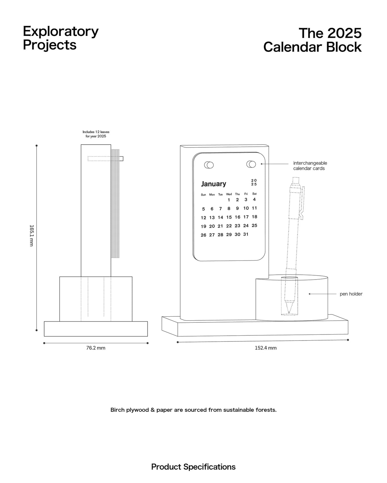2025 Calendar Block in Yellow and Blue