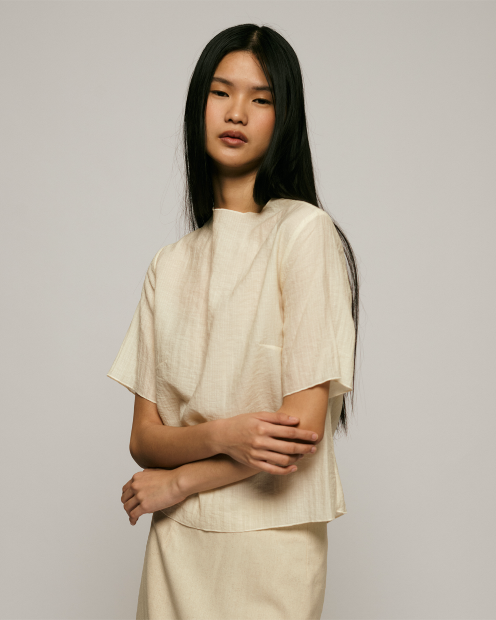 Mock Neck Sleeved Top in Cream