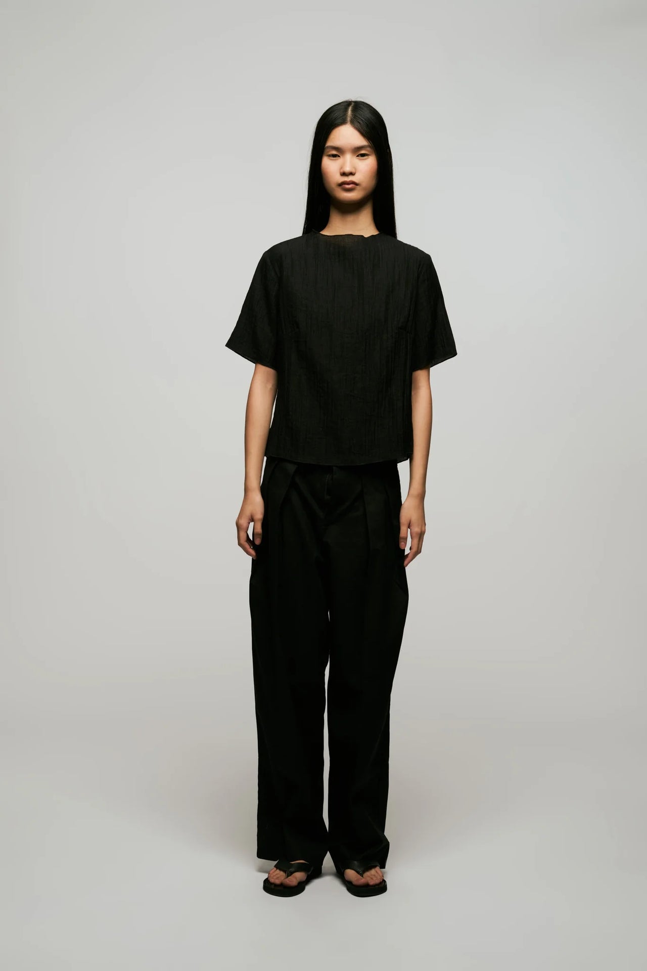 Mock Neck Sleeved Top in Black