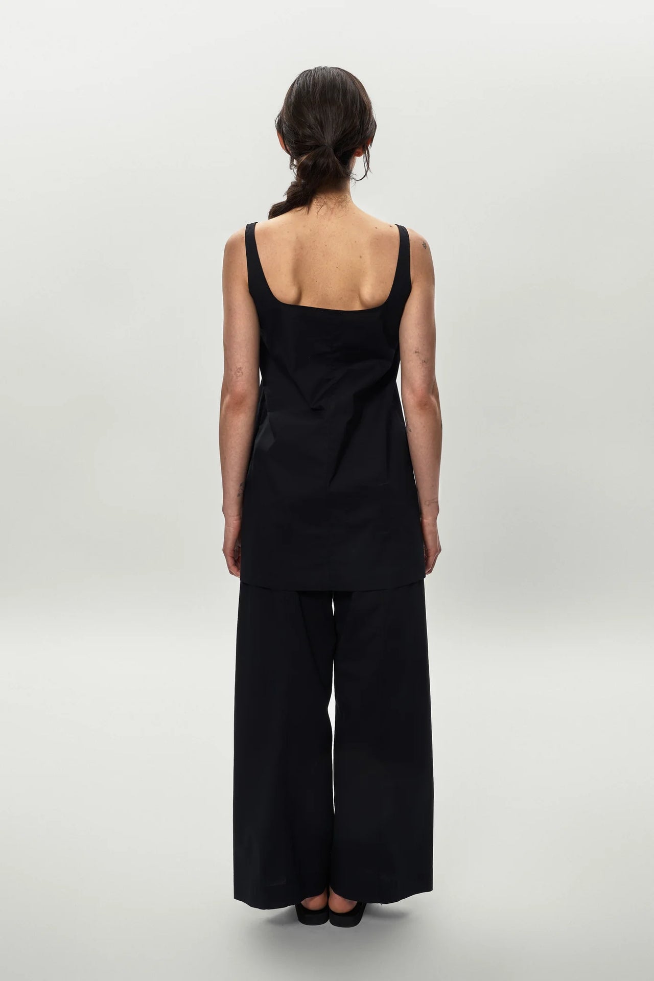 Poplin Long Tunic in Black