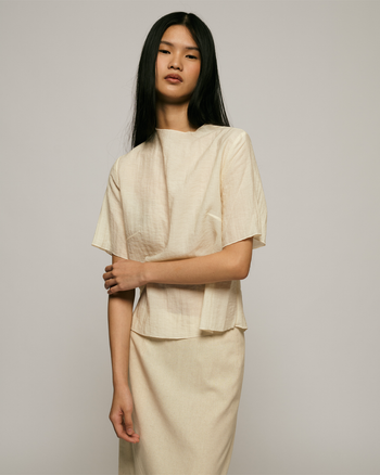 Mock Neck Sleeved Top in Cream