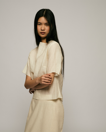 Mock Neck Sleeved Top in Cream