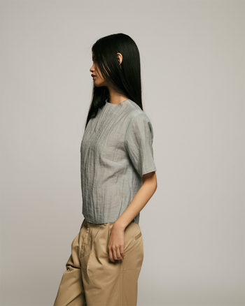 Mock Neck Sleeved Top in Dusty Blue