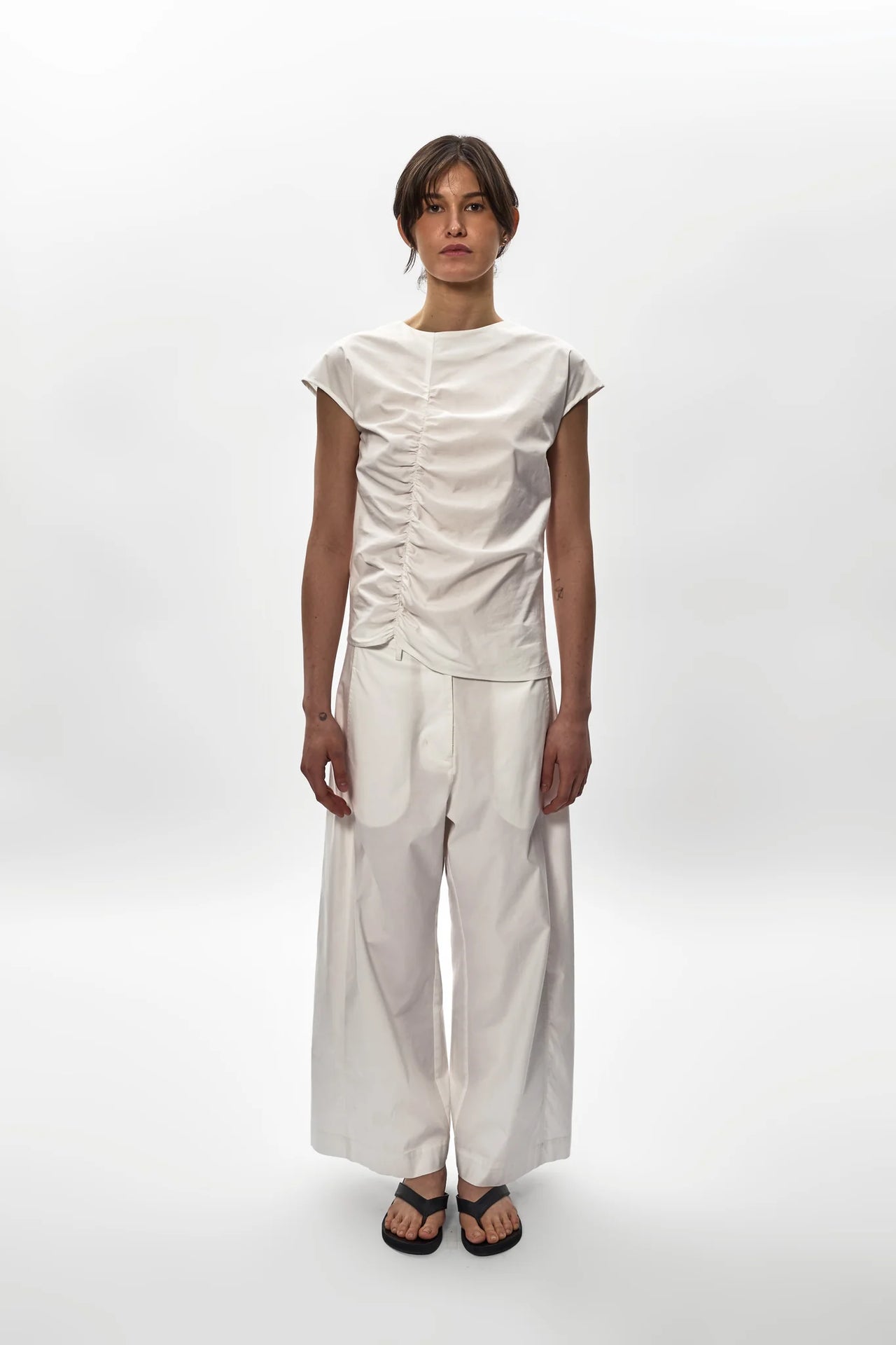 Poplin Ruched Top in White