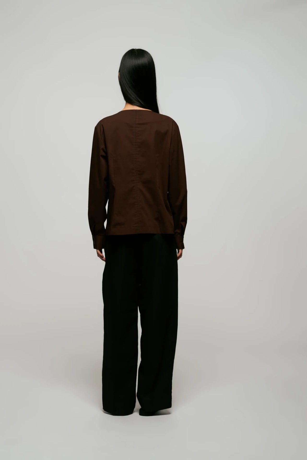 Poplin Boat Neck Top in Brown