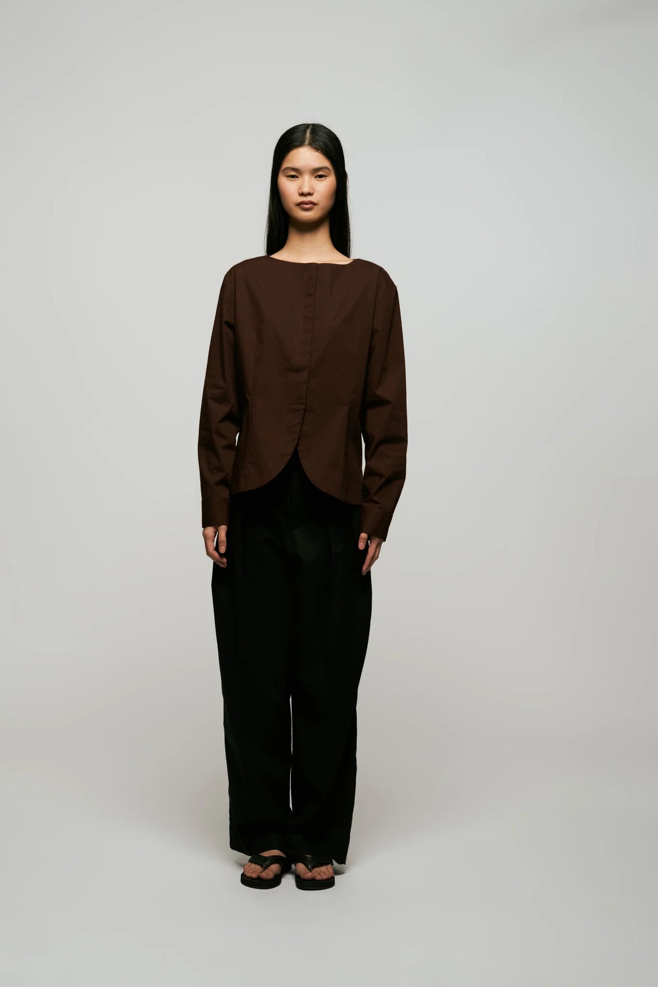 Poplin Boat Neck Top in Brown