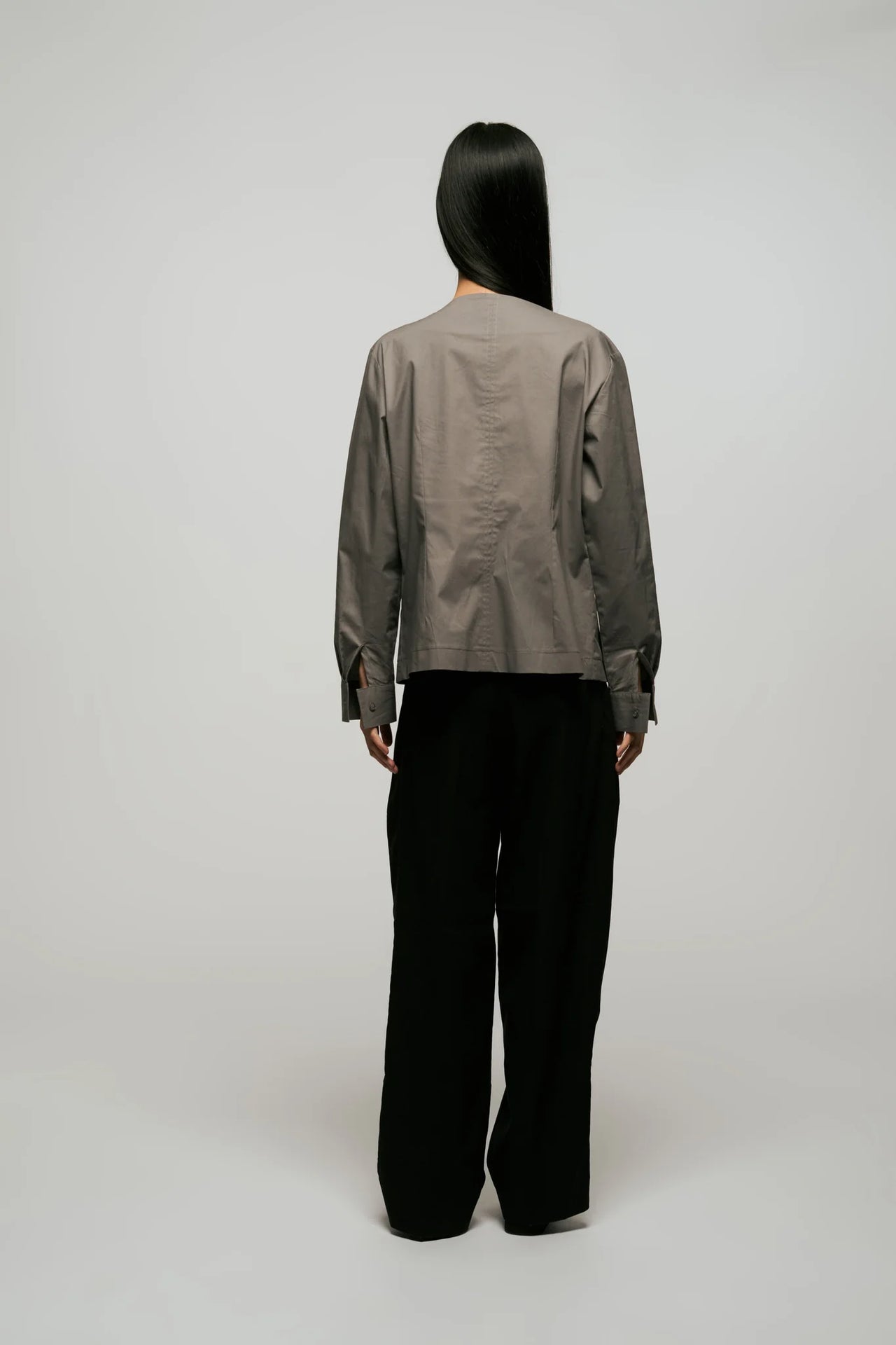 Poplin Boat Neck Top in Grey