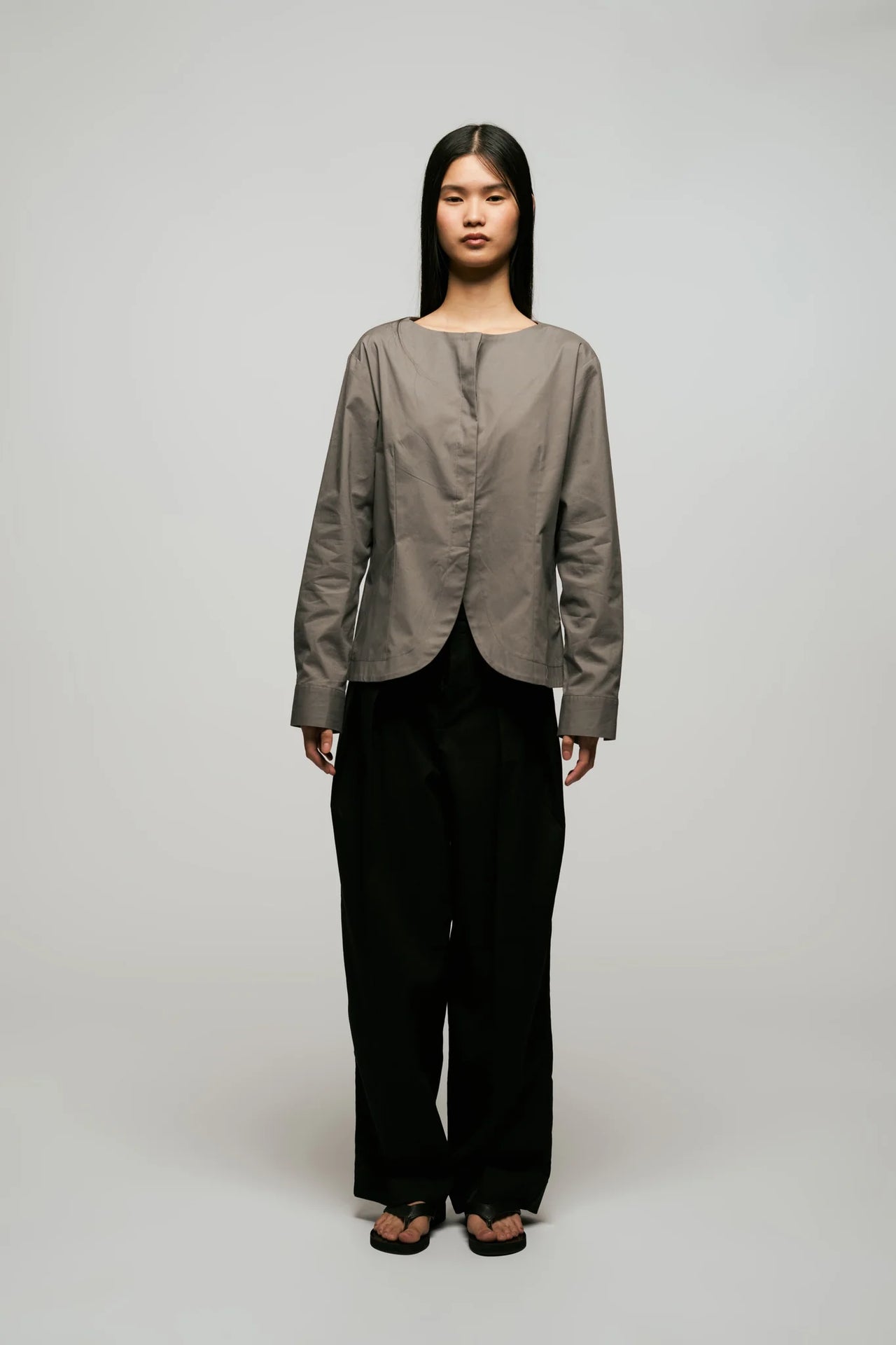 Poplin Boat Neck Top in Grey