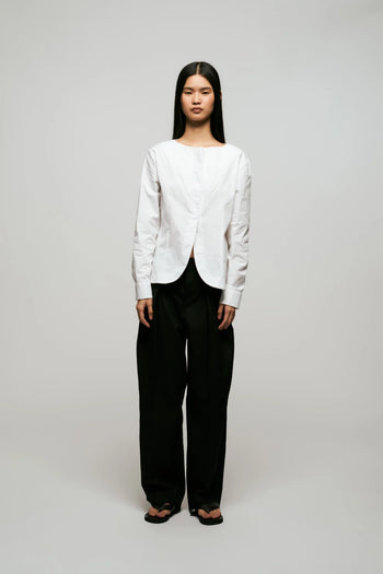 Poplin Boat Neck Top in White