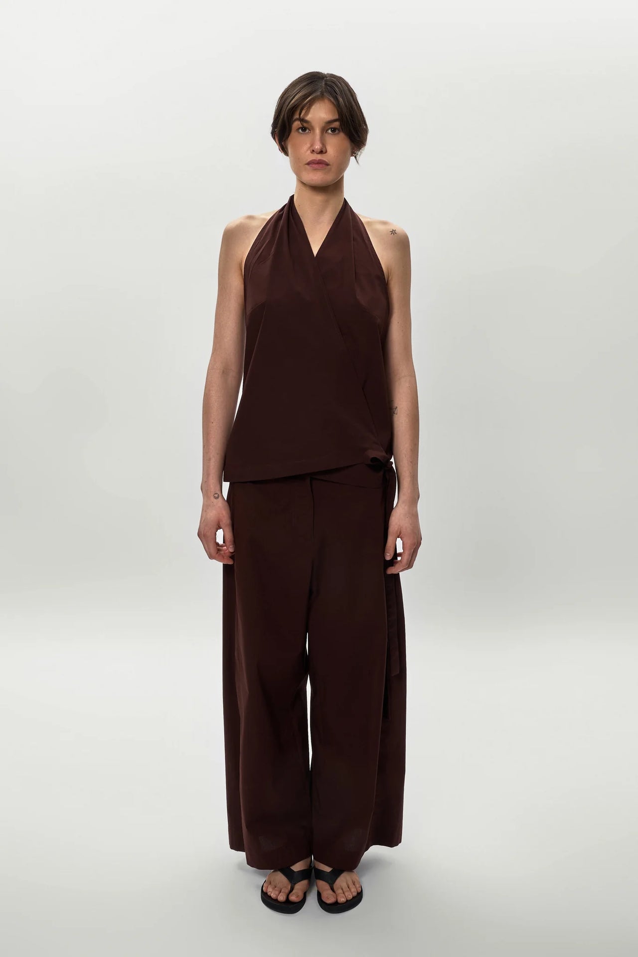 Poplin Halter Top in Brown