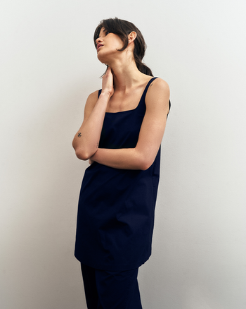 Poplin Long Tunic in Indigo
