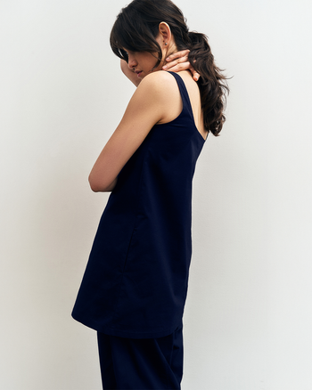 Poplin Long Tunic in Indigo