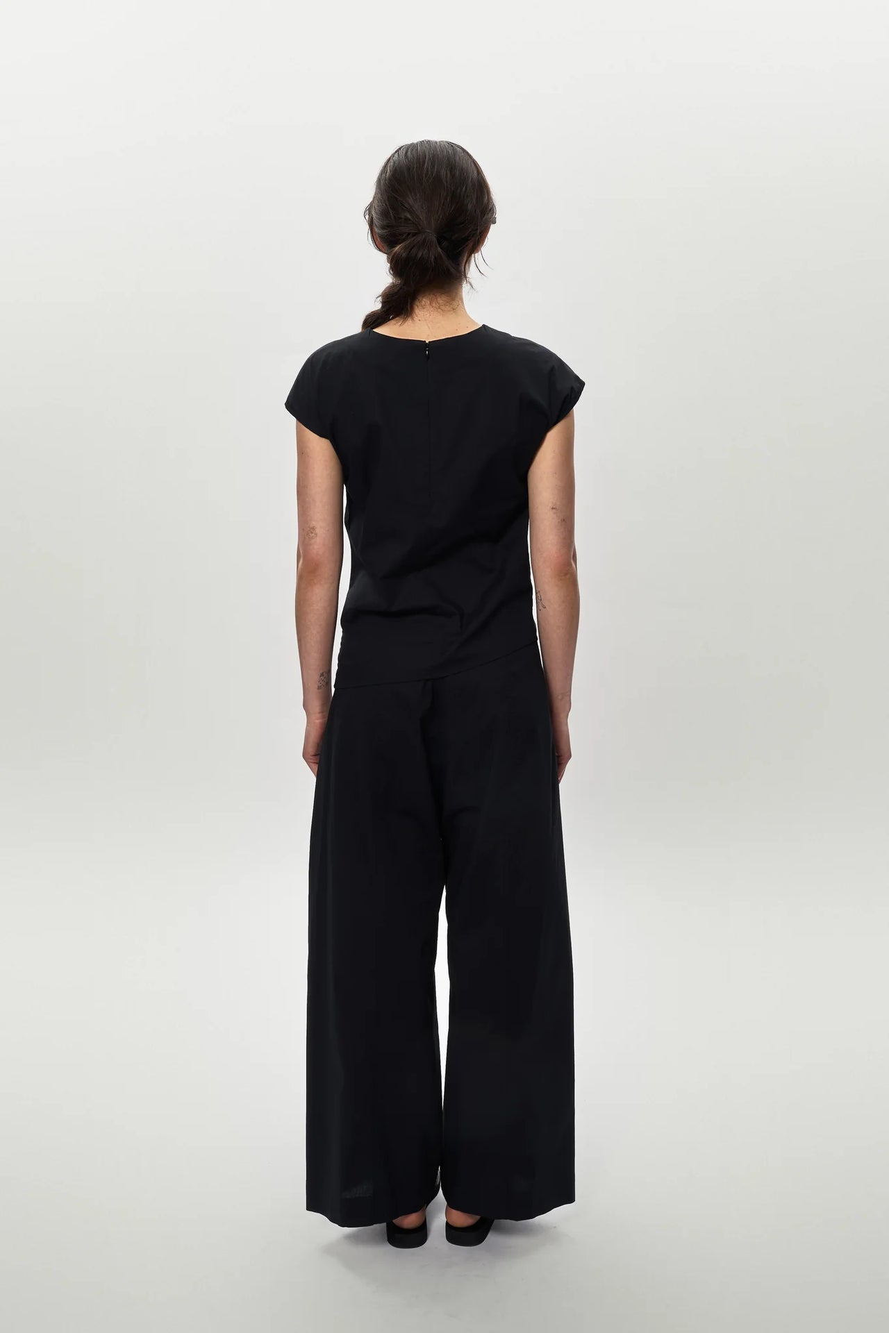 Poplin Ruched Top in Black