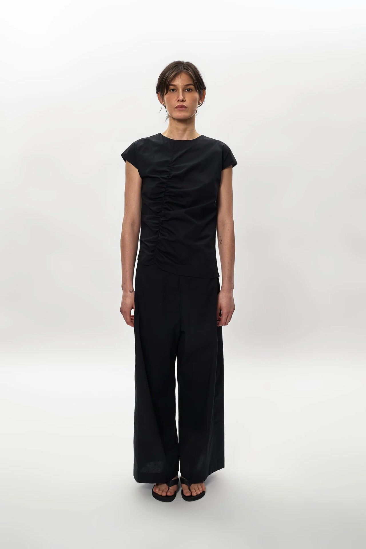Poplin Ruched Top in Black