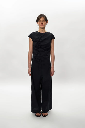Poplin Ruched Top in Black